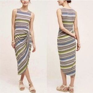 Anthropologie Bailey 44 MEDIUM Striped Front Knot Gathered Midi dress cotton